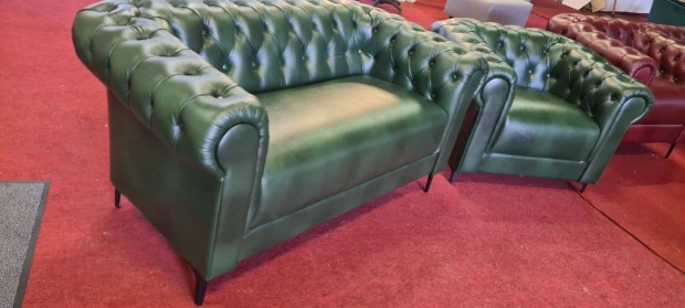 Álom ár:)Új zöld chesterfield bőr fotel 250eft+kanapé 599eft