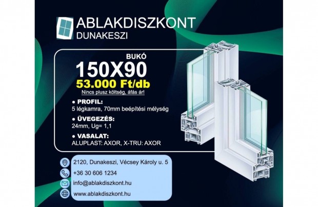 Aluplast 150x90 bukó hőszigetelt műanyag ablak Raktárról