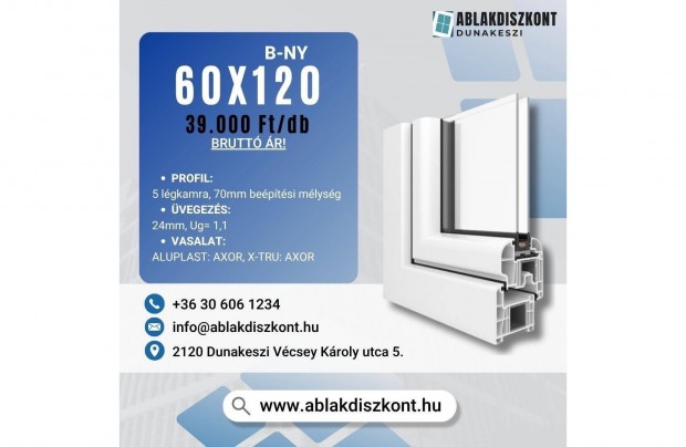 Aluplast 60x120 bukó-nyíló hőszigetelt műanyag ablak raktárról azonnal