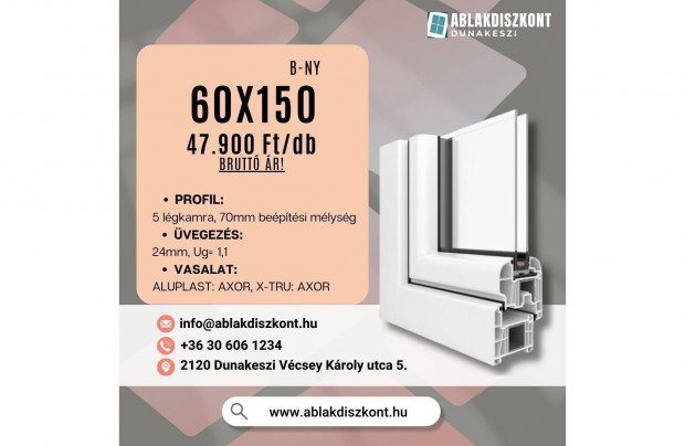 Aluplast 60x150 buk�-ny�l� h�szigetelt m�anyag ablak rakt�rr�l