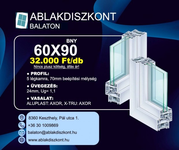 Aluplast 60x90 buk-nyl manyag ablak 2 rteg vegezssel