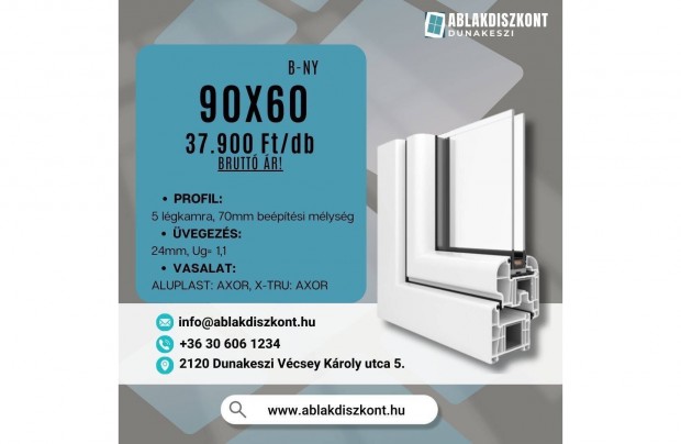 Aluplast 90x60 buk�-ny�l� h�szigetelt m�anyag ablak rakt�rr�l