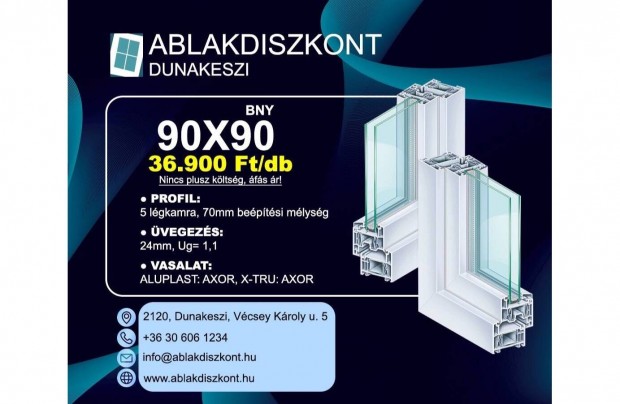 Aluplast 90x90 bukó-nyíló hőszigetelt műanyag ablak Raktárról