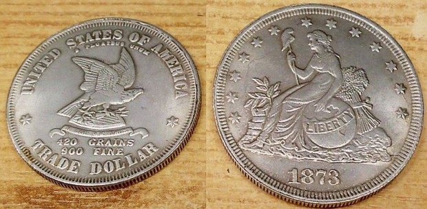Amerikai Trade Dollar 1873, ezstztt kpia, gyjtemnybe val darab