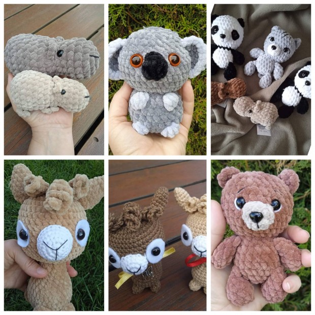 Amigurumi panda, mack, cica, lma, koala, capybara 