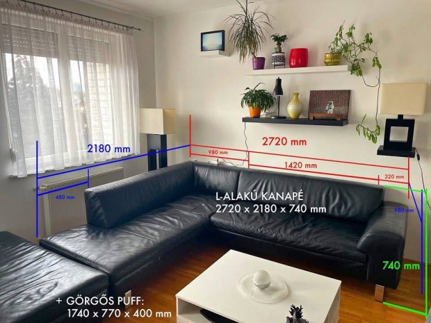 Andante fekete L alak� b�r sarokkanap� g�rg�s puffal