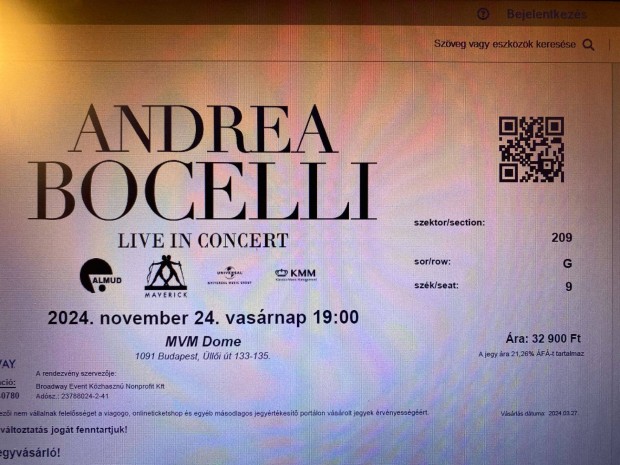 Andrea Bocelli koncertjegy