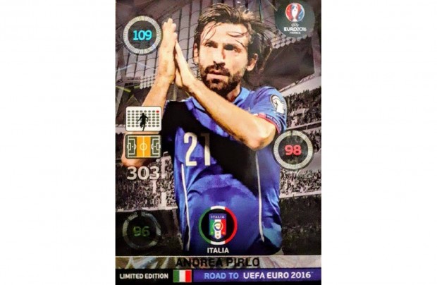 Andrea Pirlo Olaszorszg Limited focis krtya Panini Road to Euro 2016