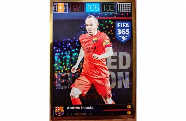 Andres Iniesta Barcelona Limited Edition focis krtya Panini 2015-16