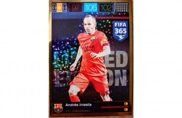 Andres Iniesta Barcelona Limited Edition focis krtya Panini 2015-16