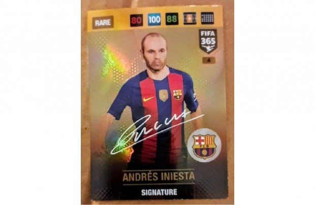 Andres Iniesta Barcelona Rare Signature focis krtya Panini FIFA 2017