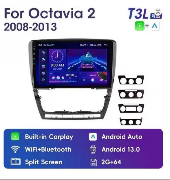 Android autorádió fejegység Skoda Octavia II