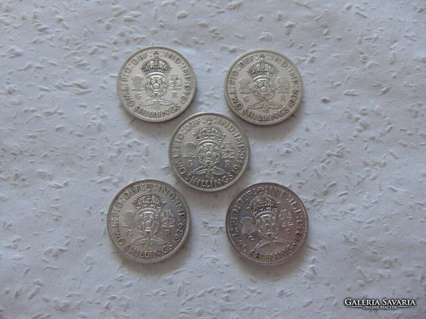 Anglia 5 darab ezst 2 shilling LOT !