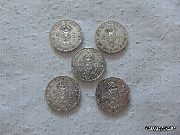 Anglia 5 darab ezst 2 shilling LOT ! Ezst rmk egy csomagban