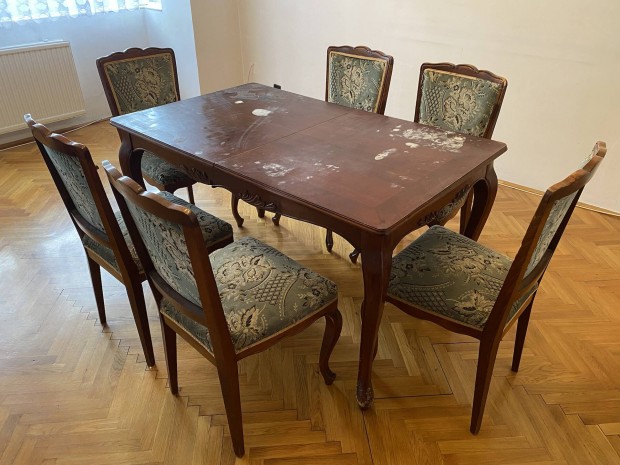 Antik Barokk tkez Asztal + 6 db Szk