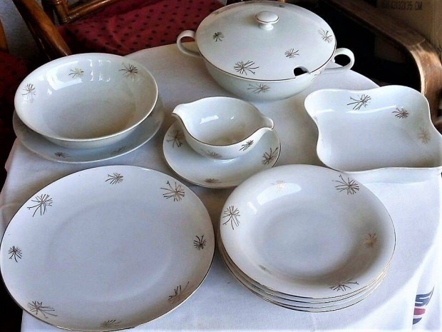 Antik Bohemia porcelán tálalókészlet 11 db.-os fehér-arany