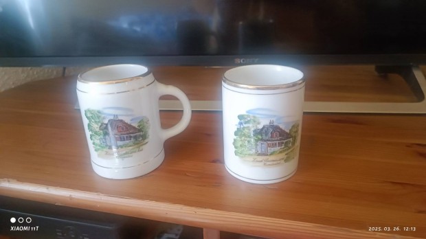 Antik Liliana Osztrák porcelán poharak Knud Rasmussen ritkaságok