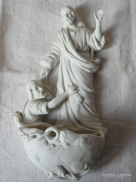 Antik, nagyobb méretű biszkvit porcelán szenteltvíztartó