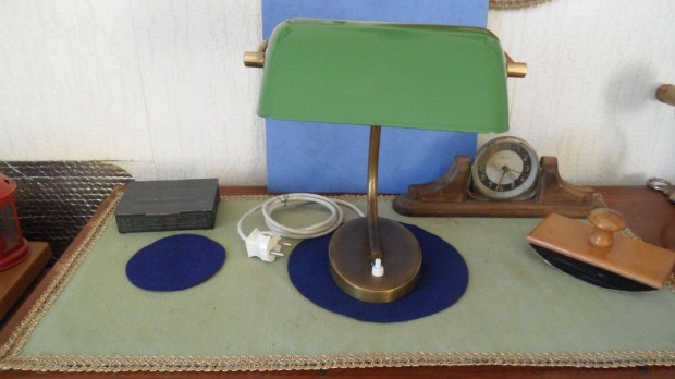 Antik asztali rz "bank" lmpa 1962 dnthet zld bura.eredeti llapot