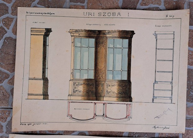 Antik faipari szakrajztanfolyam. Pcs 1926. URI Szoba I