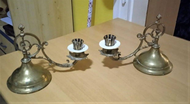 Antik forgatható míves gyertyatartók, bronz és porcelán