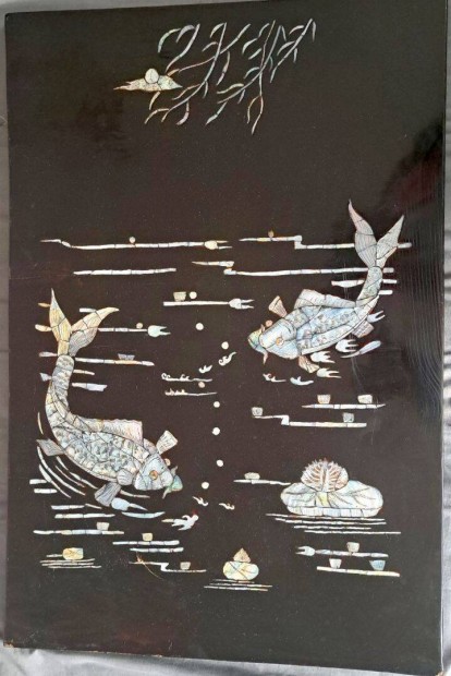 Antik japn gyngyhz beraksos fali kp,halak