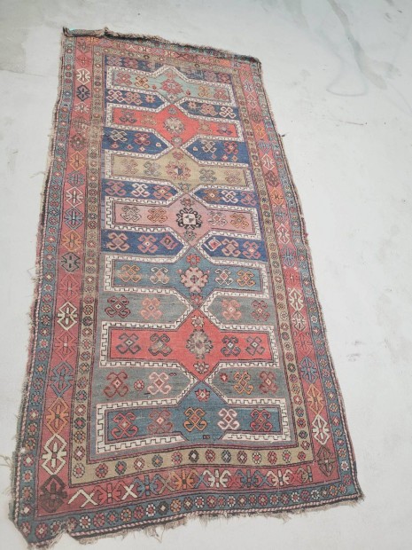 Antik kaukázusi 130x270 cm kézi csomózású gyapjú perzsa szőnyeg FF_37