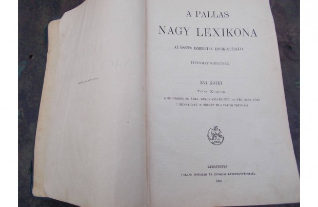 Antik knyv pallas nagy lexikona XVI ktet 1897 debreceni tad gls