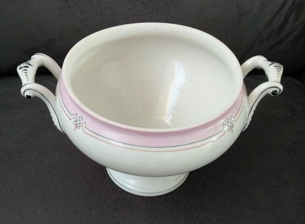 Antik porcelán leveses tál, bőven 2,5 literes, hangulatos levesestál