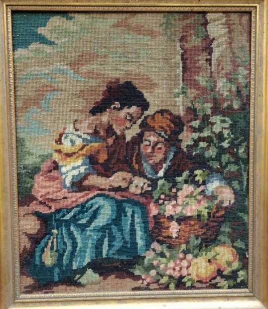 Antik tűgobelin Murillo: Gyümölcsárus gyerekek