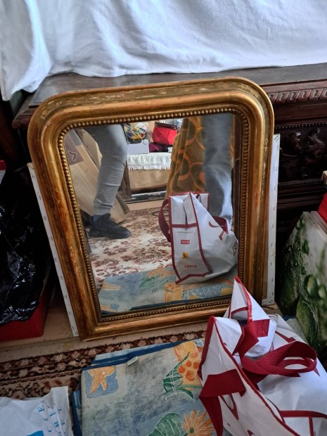 Antik tükör vastag falú, régi keretben