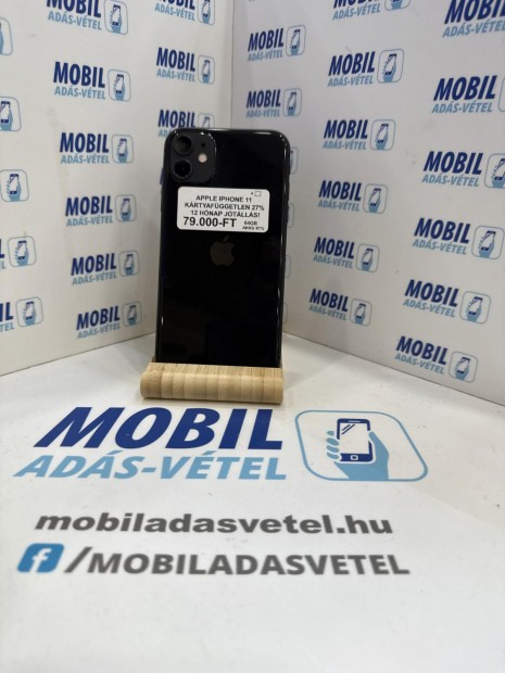 Apple iPhone 11 K�rtyaf�ggetlen 64 GB, 12 h� garancia