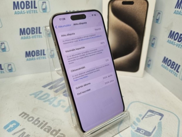 Apple iPhone 15 Pro Kártyafüggetlen 256 GB, 12 hó garancia