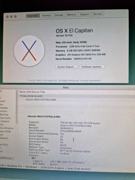 Apple imac 20" early 2008 750HDD szp llapotban