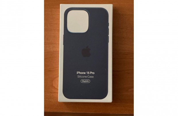 Apple logós iphone 15 Pro szilikon tok viharkék magsafe