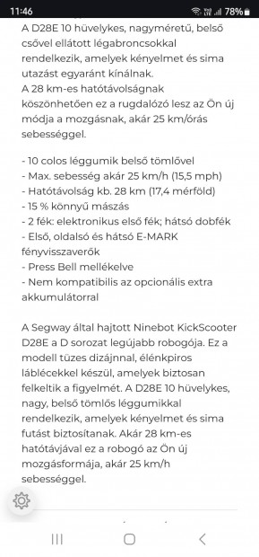 Ár alatt Ninebot D28 elektromos roller
