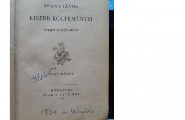 Arany Jnos kisebb kltemnyei Teljes gyjtemny. 1894-es kiads