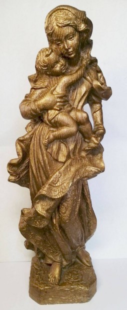 Arany Madonna a gyermekvel. Rusztikus fellet zsrkszobor