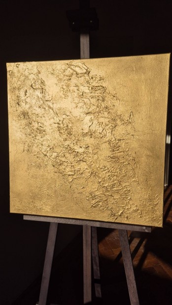 Arany/bronz szn textrlt absztrakt festmny 60x60cm