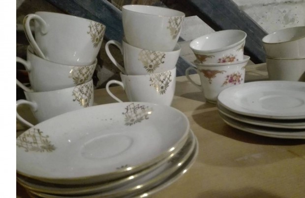 Arany mints fehr porceln cssze, csszealj, kvs cssze szett,