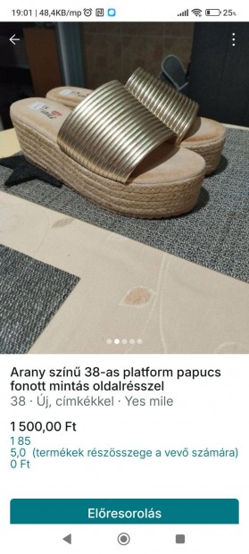 Arany szn ni platform papucs