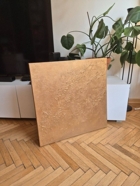 Arany textúrált akril absztrakt festmény 60x60cm feszített vásznon