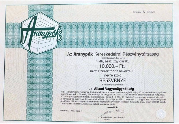 Aranypk rszvny 1992