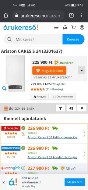 Ariston cares S24 kondenzcis fali kombi gzkazn