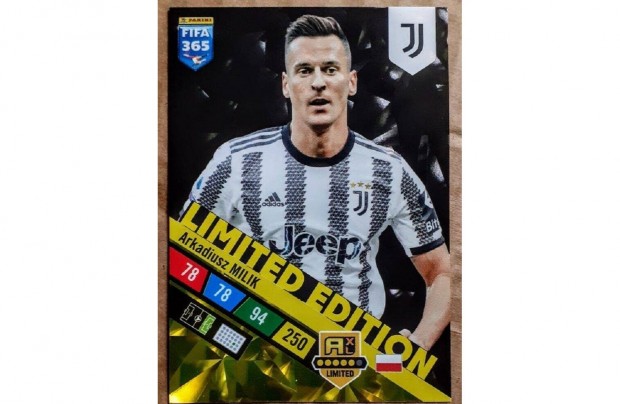 Arkadiusz Milik Juventus Limited focis kártya Panini FIFA 365 2023