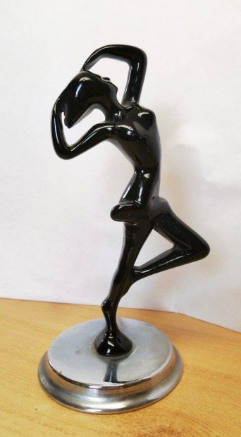 Art Deco öntöttvas táncos hölgy szobor krómozott talapzaton. Egyedi
