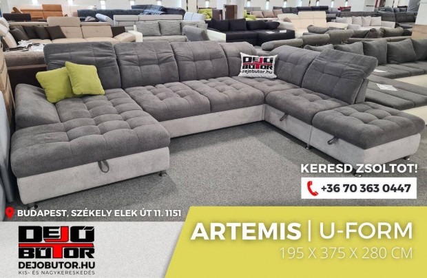 Artemis sarok rugs kanap lgarnitra 195x375x280 cm ualak szrke