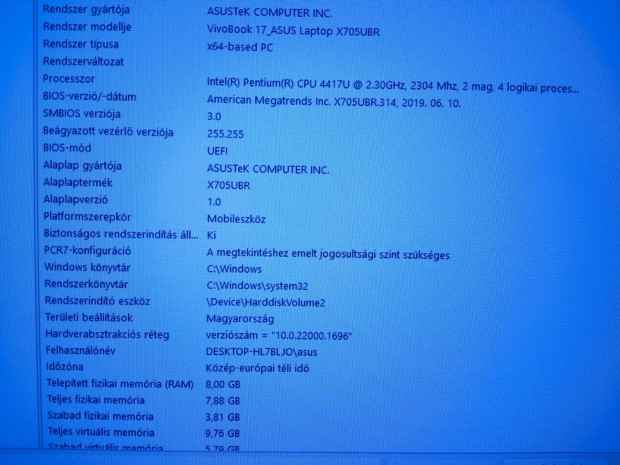 Asus 17,3 FHD laptop/ billentyzete hibs