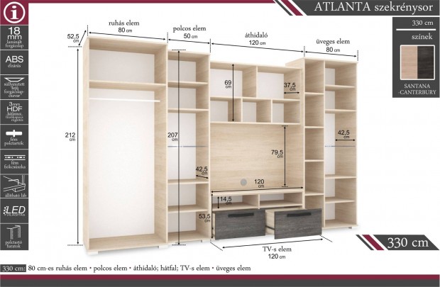 Atlanta szekrnysor 330 cm szp llapotban