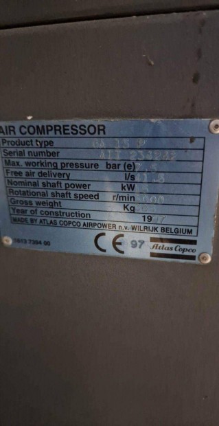Atlas Copco GA 15 P kompresszor / csavarkompresszor elad
